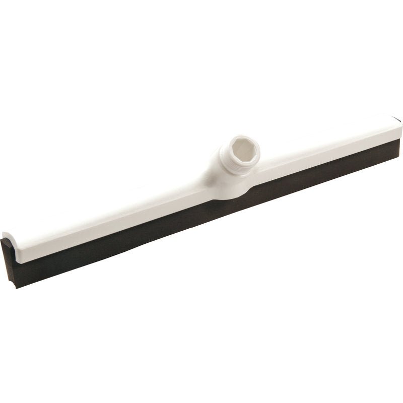 The WATER SQUEEGEE, BLACK, 1-LIP CELLULAR RUBBER (420x35x25mm) from Haug Bürsten KG features a black single-lip rubber blade with a central hole for attachment to the handle, perfect for efficient water removal.