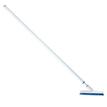 The Haug Bürsten The FUGENBÜRSTE KG with a long telescopic handle (blue PP, 0.60 mm diameter, stiff) is ideal for cleaning tile grout and features a white handle with blue bristles, shown against a solid white background.