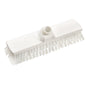 The BROOM WITH WATER FLOW PBT TRANSP., ø 0.50MM HARD from Haug Bürsten KG is a white, rectangular brush head with hard PBT bristles and a central hole for handle attachment, depicted on a plain white background.