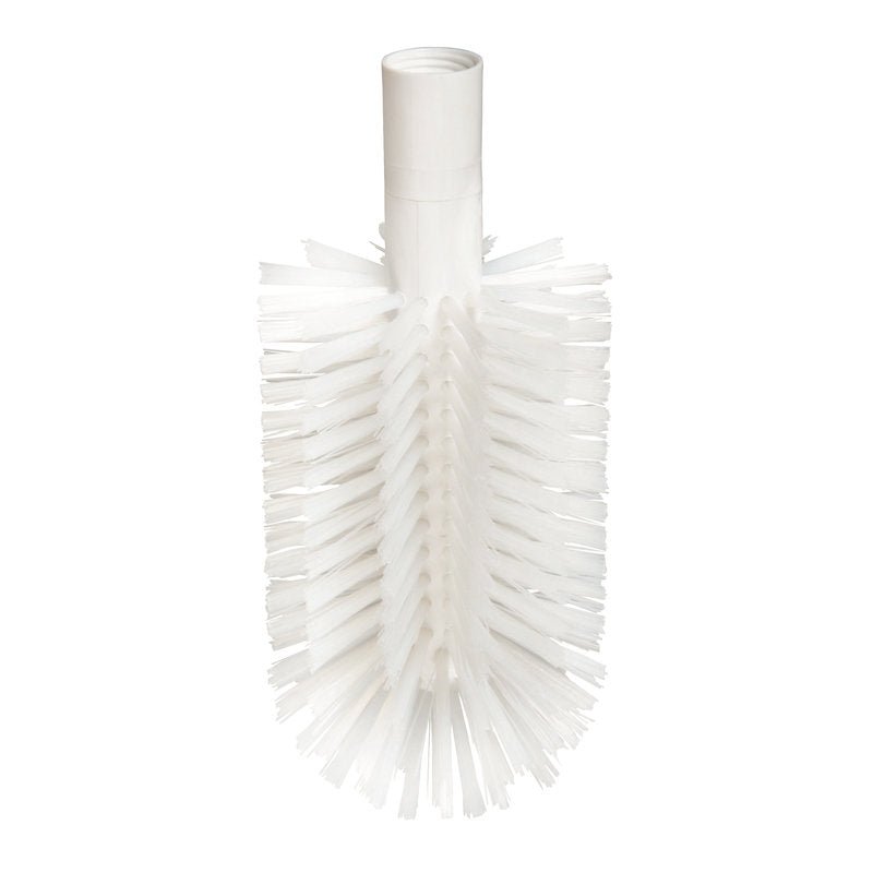 The PIPE BRUSH, PBT TRANSPARENT Ø0.50MM, WITH ADAPTER from Haug Bürsten KG is a white cylindrical brush with durable transparent PBT bristles and adapter, ideal for cleaning pipes or tight containers.