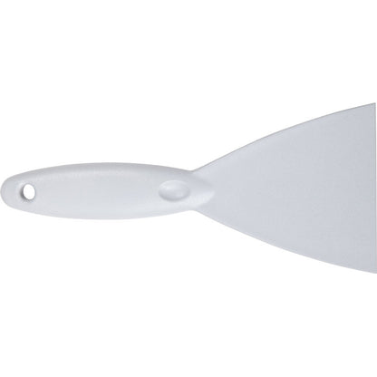 A SPACHTEL,PP, 250x110X18MM from Haug Bürsten KG is shown against a plain background, with its quality highlighted by a close-up of the handle and part of the blade with a hole in the handle.