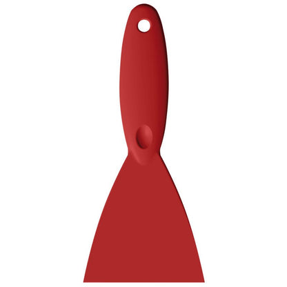 The SPACHTEL,PP, 250x110X18MM from Haug Bürsten KG is a red spatula with a wide flat blade and rounded handle with a hanging hole, depicted on a white background.