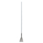 The SPATULA WITH LONG HANDLE, STAINLESS STEEL, HANDLE PA,1130X100X15 from Haug Bürsten KG features a white rod and a flat triangular blade made of stainless steel - an indispensable drywall tool for precise work, depicted on a plain white background.