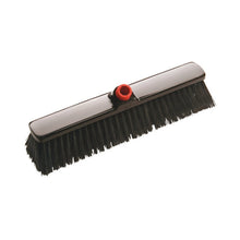 The IN-UP LARGE AREA BROOM from Haug Bürsten KG features a wide, black broom head measuring 400x60x65mm with stiff, dark polyester bristles (ø 0.60mm) and a red plastic base, perfect for professional cleaning.