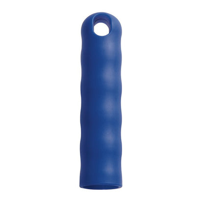 The Haug Bürsten KG HANGING CAP FOR ALL HANDLES M.OUTER-ø 25MM is a blue, cylindrical grip with finger recesses and a hanging cap, suitable for 25mm handles for better grip and easy storage. Size: 125xø30mm.