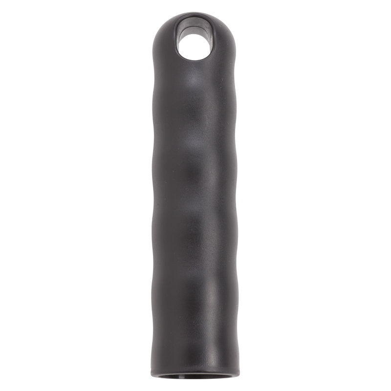 The HANGING CAP FOR ALL HANDLES M.OUTER-ø 25MM from Haug Bürsten KG is a black, ribbed silicone grip sleeve (125xø30mm) for secure gripping of 25mm handles, with a hole for easy storage and hanging.