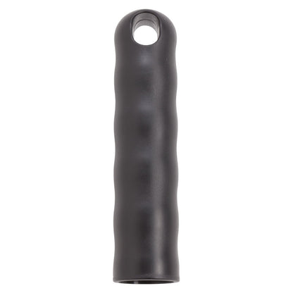 The HANGING CAP FOR ALL HANDLES M.OUTER-ø 25MM from Haug Bürsten KG is a black, ribbed silicone grip sleeve (125xø30mm) for secure gripping of 25mm handles, with a hole for easy storage and hanging.