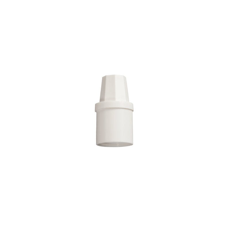 The ADAPTER FOR HAUG HYGIENE ART. U.STIELE M.GEWINDE U.E1100018 from Haug Bürsten KG is a white plastic adapter with a hexagonal top and cylindrical bottom, depicted isolated on a plain white background.