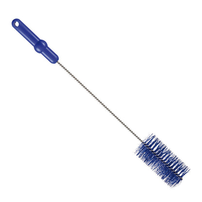 The PIPE BRUSH, ø 0.50MM MEDIUM 500Xø 60MM from Haug Bürsten KG has a blue plastic handle, a long metal stem, and blue cylindrical bristles - ideal for pipe cleaning - on a white background.