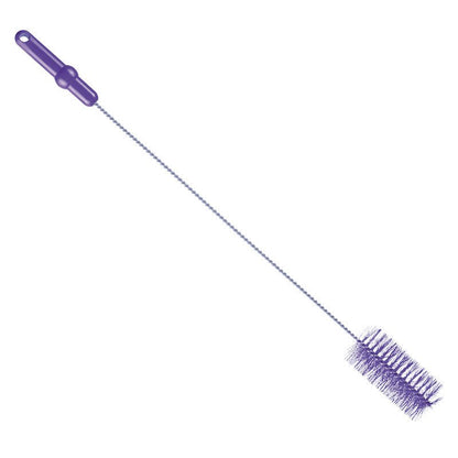 The PIPE BRUSH ø 0.50MM MEDIUM 700Xø60MM from Haug Bürsten KG is a long, narrow brush with a purple plastic handle and cylindrical bristles, ideal for pipe cleaning, pictured on a white background.