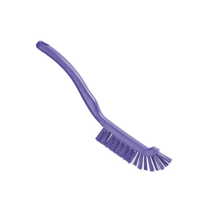 The Haug Bürsten KG FUGENBÜRSTE, ø 0.50MM hard (220x15x19mm), has a long, curved handle and sturdy bristles for effective cleaning, pictured on a white background.