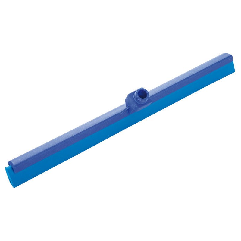 The WASSERSCHIEBER, 2-LIPPED, 620 MM from Haug Bürsten KG is a blue plastic floor squeegee with a central handle holder and two rubber lips for effective liquid removal during floor cleaning.