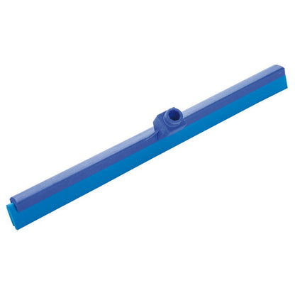 The WASSERSCHIEBER, 2-LIPPED, 620 MM from Haug Bürsten KG is a blue plastic floor squeegee with a central handle holder and two rubber lips for effective liquid removal during floor cleaning.