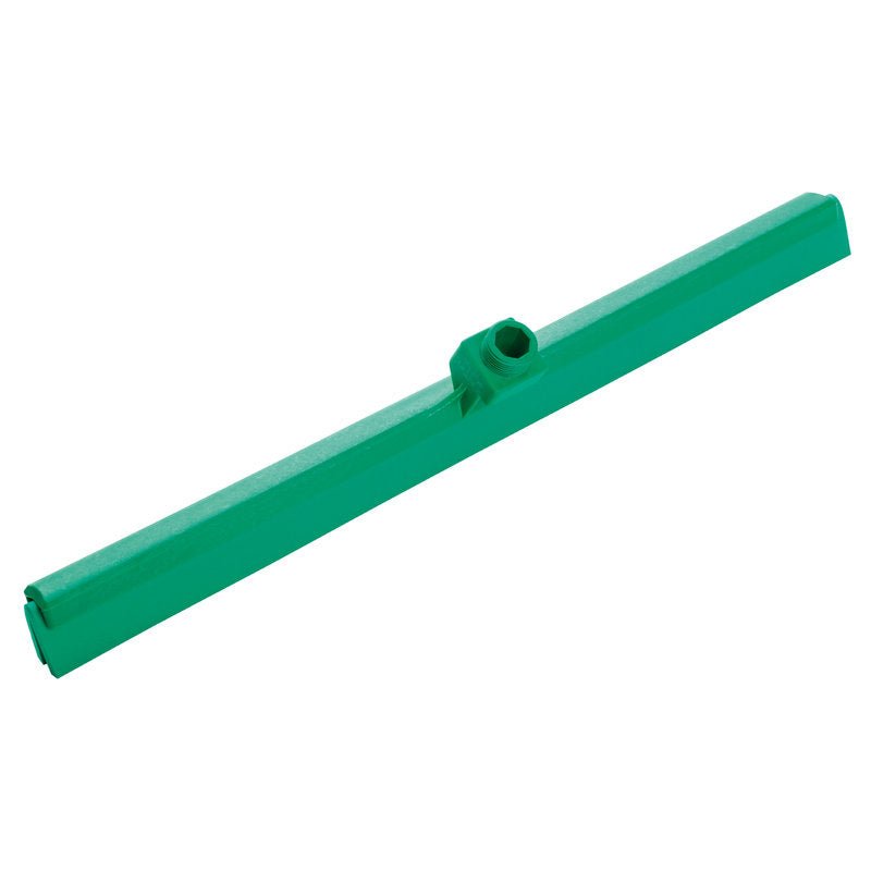 The WASSERSCHIEBER, 2-LIPPED, 620 MM from Haug Bürsten KG is a green plastic floor squeegee head with a central socket for handle attachment - perfect for effective floor cleaning.