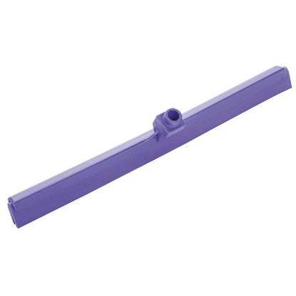 The Haug Bürsten KG WASSERSCHIEBER, 2-LIPPED, 620 MM has a purple, straight, rectangular blade with a central grip attachment, ideal for floor cleaning. Depicted against a white background.