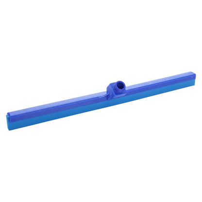 The Haug Bürsten KG WATER SQUEEGEE, 1-LIPPED, 620MM features a blue, rectangular, flat rubber blade and a central, angled socket for handle attachment - perfect for the efficient removal of floor water.