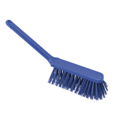 The HAND BROOM, ø 0.50MM, HARD, 310X40X45MM from Haug Bürsten KG is a cleaning tool with a long handle and hard bristles in blue and is presented on a white background.