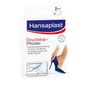 Packaging of the Hansaplast pressure stop plaster by Beiersdorf AG with the image of a woman's foot in high heels, promising relief from pressure pain. The text is in German and emphasizes protection.