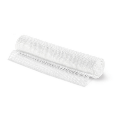 A roll of Hartmann Peha® gauze bandages, individually packaged – 20 pieces of white mesh material from Paul Hartmann AG is partially unrolled and shows its lattice-like texture. The mesh of the fixation bandages is neatly arranged, with most of the roll still rolled up, making it an essential item for first aid exercises.