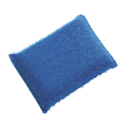 A rectangular blue Haug abrasive scouring pad Large PP Hard 150x100x40 mm, designed by Haug Bürsten KG, with a textured surface that is perfect for cleaning heavily soiled surfaces, is displayed against a white background.