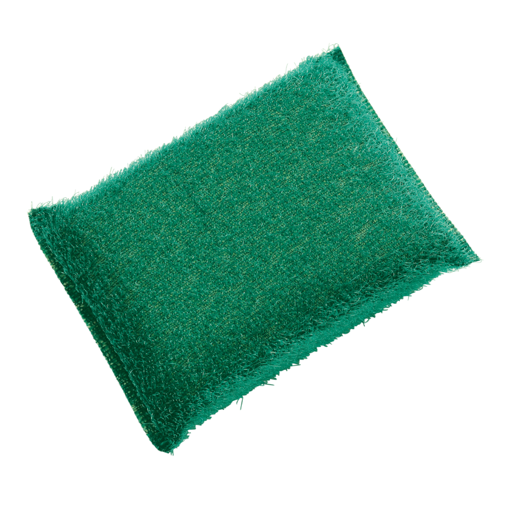 A green, rectangular Haug abrasive scouring pad Large PP Hard with dimensions 150 x 100 x 40 mm is perfect for cleaning and skillfully tackles heavily soiled surfaces, depicted against a plain white background.