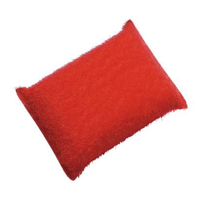 A rectangular large scouring sponge from Haug Bürsten KG in red with a fluffy texture, ideal for processing heavily soiled surfaces.