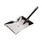 The Haug broom dustpan made of stainless steel by Haug Bürsten KG features a slightly curved handle and a wide, flat base, specifically designed for efficient floor cleaning.