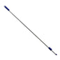 A broom handle METAL DETECT PREMIUM aluminum handle 1450 x Ø25 0 from Haug Bürsten KG, HACCP standard compliant, has blue plastic grips at both ends and leans diagonally against a clean white background.