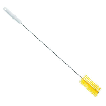 The Haug PBT tube brush from Haug Bürsten KG with dimensions 700 x Ø60 mm has yellow cylindrical bristles for effective cleaning and a white handle with a hook for easy hanging.