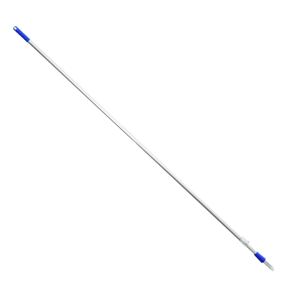 A telescopic rod from Haug Bürsten KG, called Haug telescopic handle extendable, can be extended from 2180 mm to 4000 mm and has a diameter of 25/22 mm. This extendable aluminum rod is often used for attaching cleaning tools or other accessories and is available in various colors, including one with a blue handle. It is depicted against a plain white background.