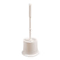 A Haug Bürsten KG toilet brush set with a ribbed handle stands upright in the matching round holder on a plain background, ensuring hygienic cleaning.