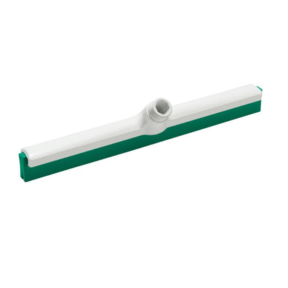 The Haug squeegee from Haug Bürsten KG is a white-green floor squeegee in a rectangular design with a food-grade green rubber lip and a socket for handle attachment.