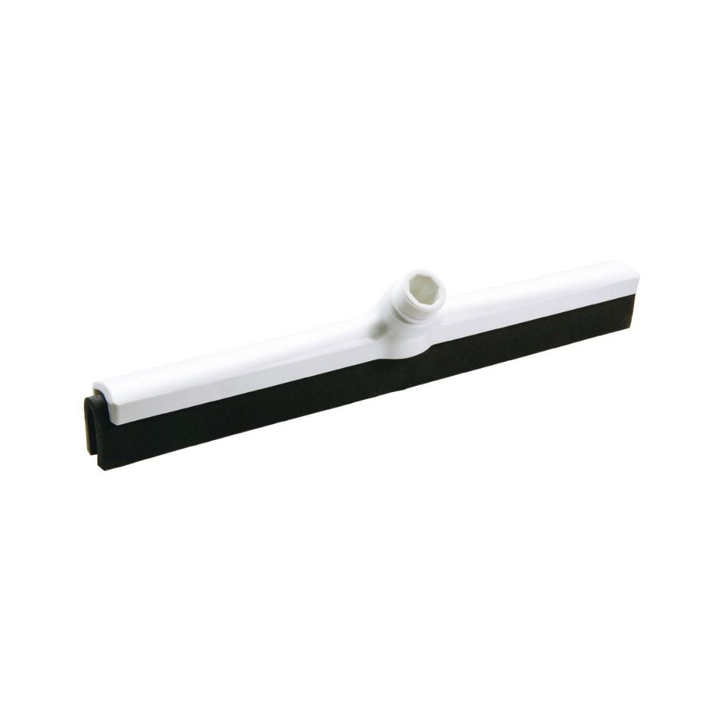 The water squeegee from Haug Bürsten KG features a flat cellular rubber lip with central handle attachment using the Haug plug-in system. It is elegantly presented on a white background and combines white and black design elements.