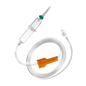 The B. Braun Intrafix® Primeline 150 cm IV infusion set from B. Braun Deutschland GmbH & Co. KG offers precise medication delivery with a transparent chamber, a green fluid introduction spike, an orange flow regulator, and an end connector. It features a spiral tube with an advanced particle filter for increased safety.