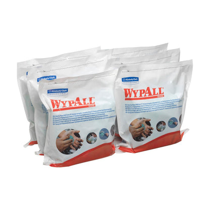 Six packages of WypAll® Wipes - Green from Kimberly-Clark GmbH, each with 75 sheets, are adorned with striking branding and green accents, designed for industrial cleaning tasks.