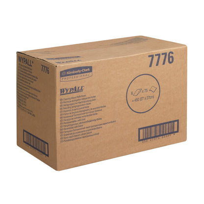 A brown cardboard box labeled "WypAll® Wipes - Green - 6 Bags x 75 Sheets" from Kimberly-Clark GmbH features product information and a barcode on the sealed surface. The box with green industrial wipes is depicted on a white background.