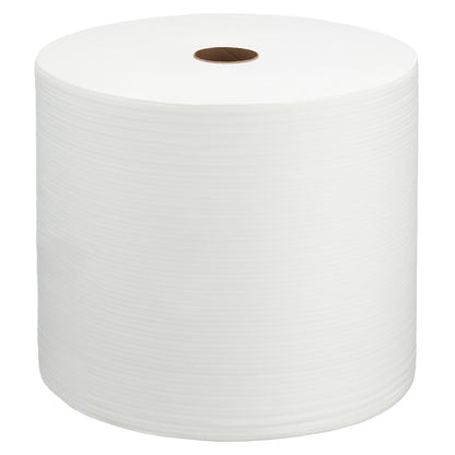 The WypAll® X70 PowerClean large roll in white from Kimberly-Clark GmbH consists of 1 roll with 870 sheets and a brown cardboard core, depicted upright on a white background - ideal for industrial cleaning.