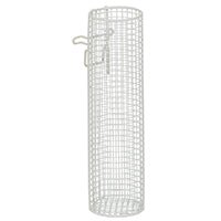The Novocal catheter basket is a cylindrical, open-top container made of spot-welded metal mesh (14 x 14 x 1.2 mm) with a white polyamide coating and hooks, ideal for use with medical devices.