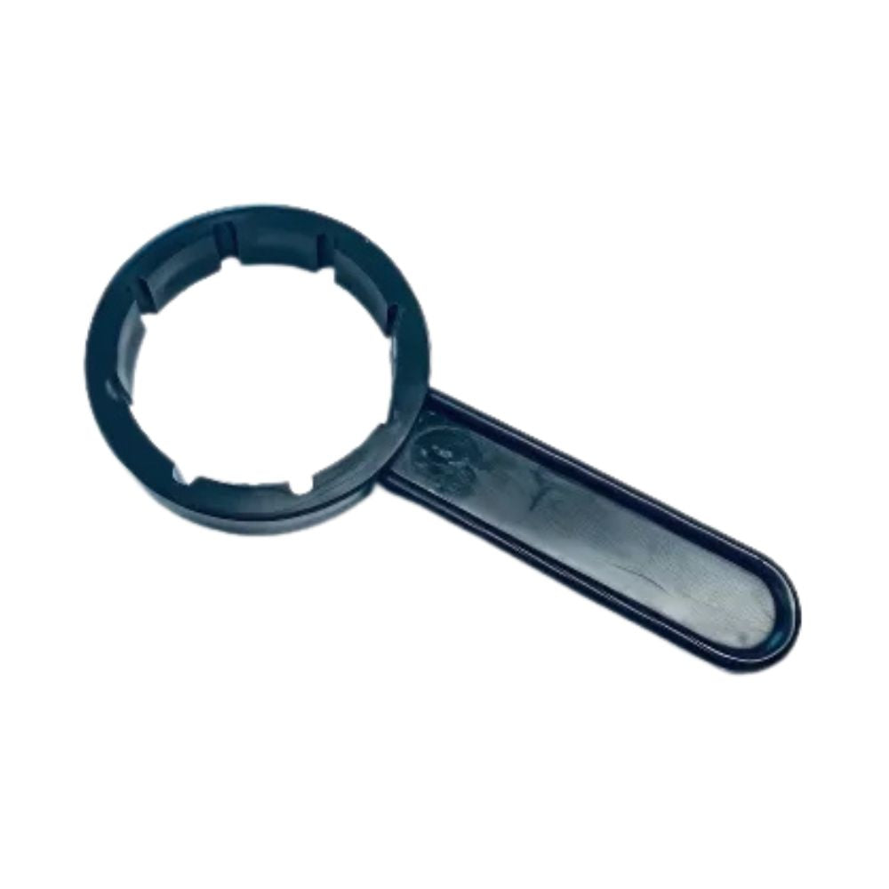 A Dr. Schnell canister key from DR.SCHNELL GmbH & Co. KGaA in black plastic design with a round slot and straight handle is depicted on a white background.