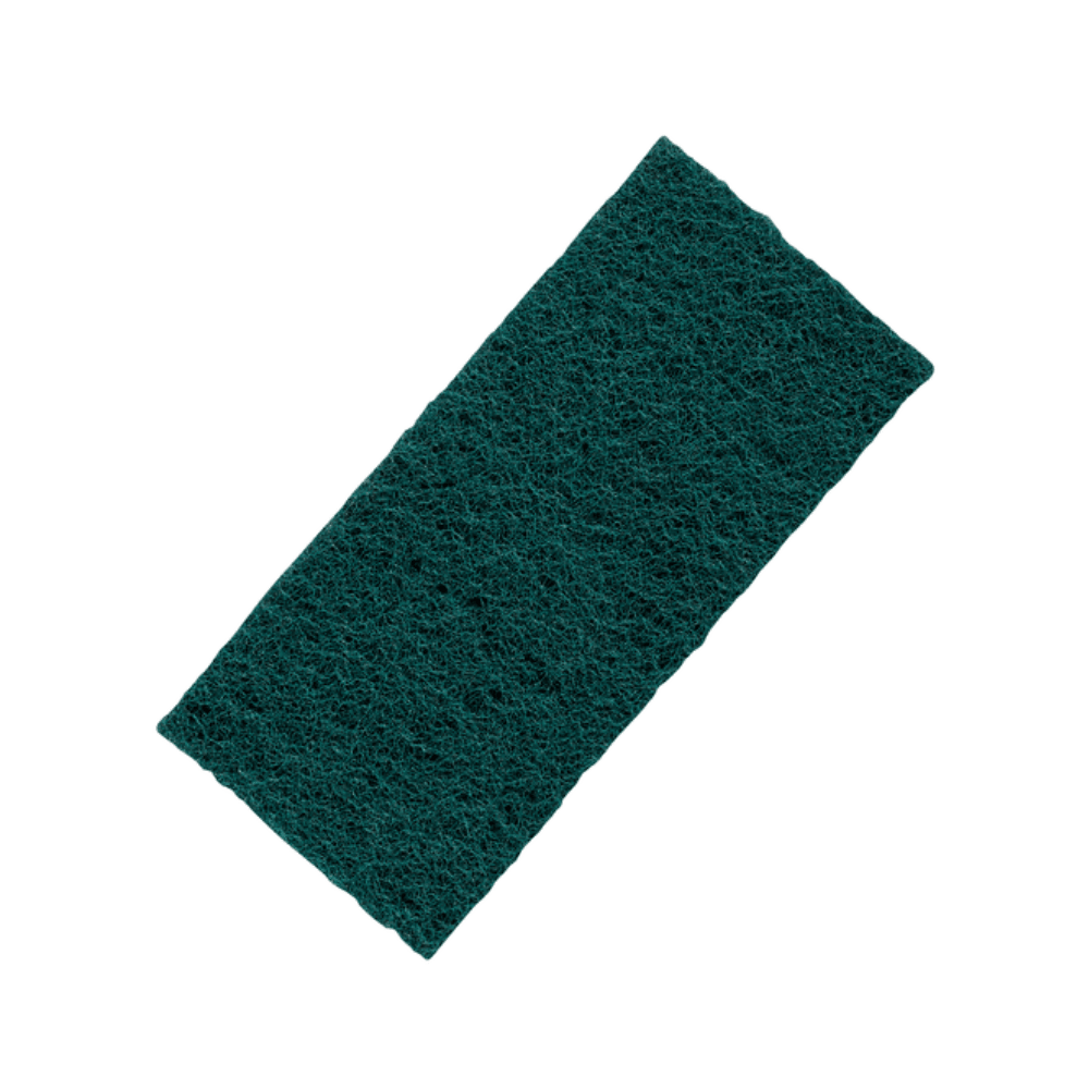 The Kiehl Legno-Pad rectangular by Johannes Kiehl KG is a rectangular, green scouring pad with a rough, fibrous texture, ideal for gentle wood care and effective cleaning of wooden surfaces, depicted on a white background.