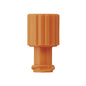 An orange Luer Lock combination stopper from Servoprax GmbH with a ribbed top and threaded bottom, pictured on a solid white background. Pack of 100 pieces.