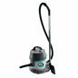The Arcora M5 Plus Professional Vacuum Cleaner from Arcora International GmbH is a gray and teal canister vacuum with a black hose, metal tube, and rectangular floor attachment, which stands upright on four small wheels, allowing for professional cleaning.