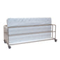 The Novocal mattress trolley made of stainless steel with all-around welded pipe connections transports a single, upright mattress safely and efficiently - ideal for professional mattress transportation.