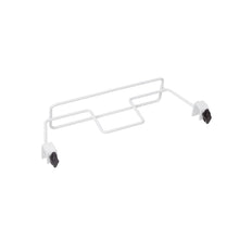 The TASKI mop frame holder 1 piece We by Diversey Deutschland GmbH & Co. OHG is a white metal wire stand with black plastic fastening clips, designed for easy attachment to a TASKI trolley and practical use of the mop frame holder.
