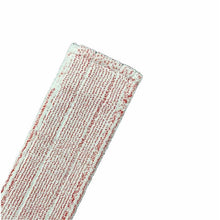 A close-up of the Arcora Excellent Red-White Db-Fc Mop with color coding and cover sheet from Arcora International GmbH, featuring red and white stripes and edge seams, perfect for color coding in cleaning mop systems.