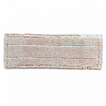 The Arcora Excellent Red-White Db-Fc Mop with color coding and cover sheet from Arcora International GmbH is a rectangular microfiber pad with white and red stripes, textured surface, finished edges, and color coding for easy identification of cleaning tasks. Pictured on a white background.
