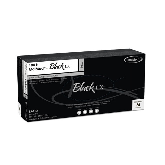 MaiMed-Black LX PF disposable latex examination gloves, powder-free, 100 pieces/box