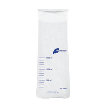 A transparent, graduated plastic measure made of polyethylene with blue measurement markings and a blue 'Meditrade GmbH' logo, showing volume capacities from 500 ml to 1500 ml.