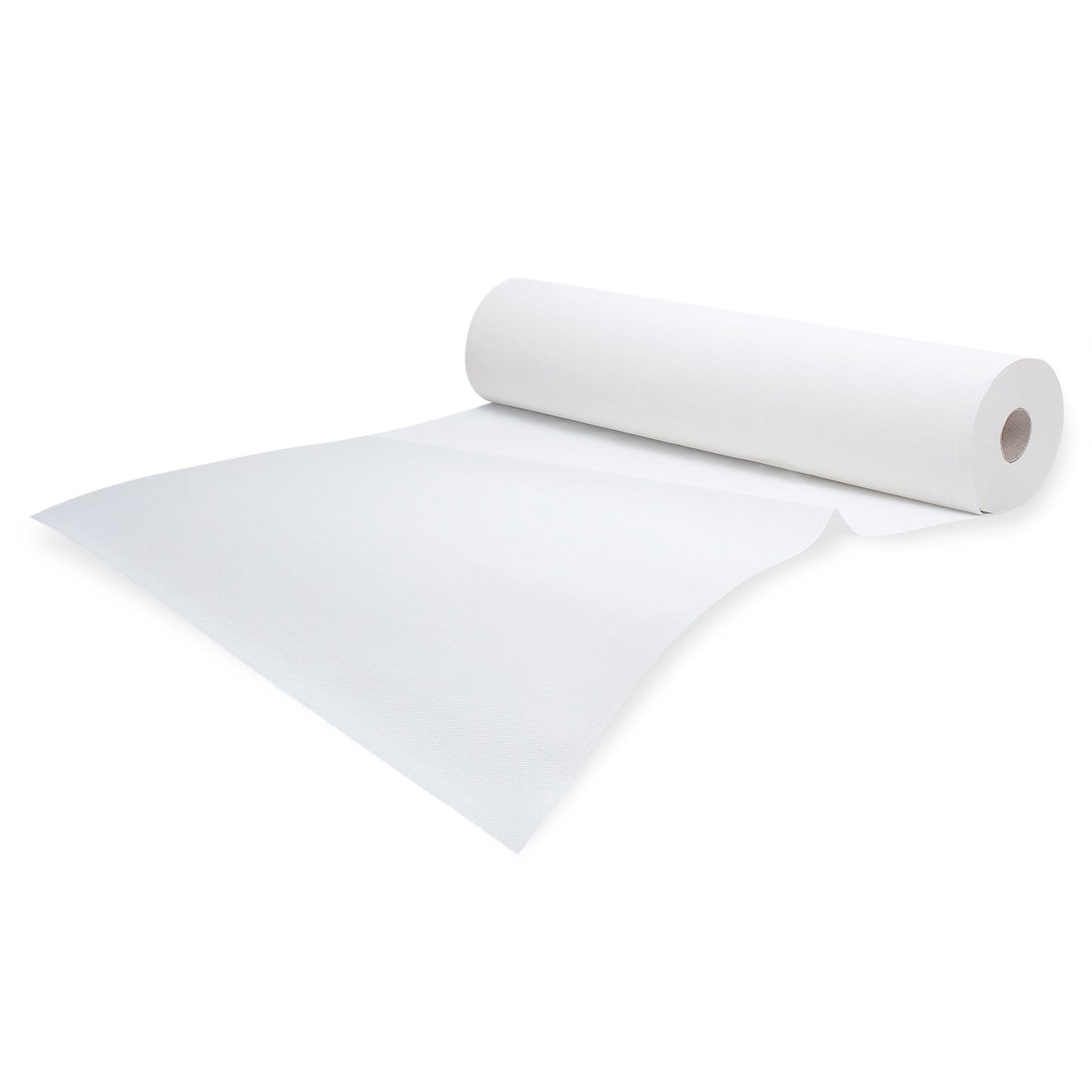 A roll of white Meditrade Rollicel® medical crepe, slightly unrolled in front of a plain white background. The roll is positioned diagonally, with the end slightly bent to the side.