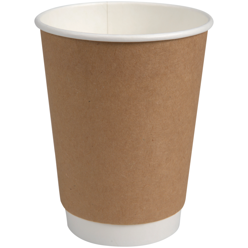 The double-walled coffee cup "Kraft" from Abena Re-Seller GmbH is a simple brown paper cup with a white interior and base, ideal for those seeking an eco-friendly alternative to stainless steel cups.